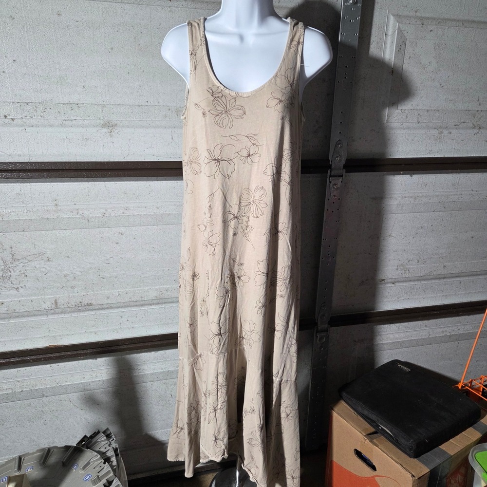 Fresh Produce Womens Small‎ Tan Floral Sleeveless Ruffle Hem Maxi Dress Beige